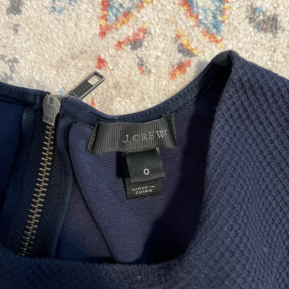 Jcrew navy blue faux-wrap textured dress - Picture 3 of 7